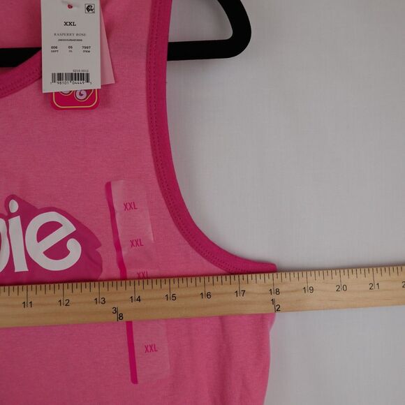 NWT Barbie The Movie Crop Top Shirt XXL Pink Logo Sleeveless Graphic Cute Girly - Picture 4 of 7